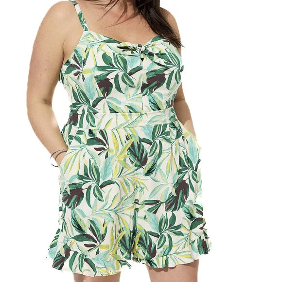 torrid Pants - torrid Challis Tie-Front Romper Painted Tropical Botanical Romper Size 6X - NWT‎
